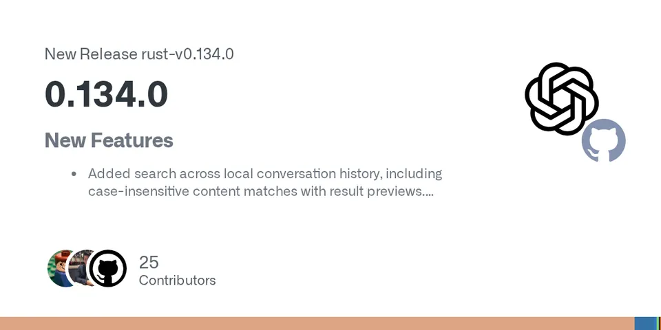 Codex CLI v0.134.0 release page on GitHub showing the changelog