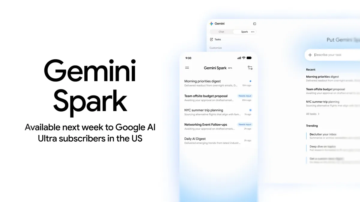 Gemini Spark agent availability slide shown during Google I/O 2026 keynote
